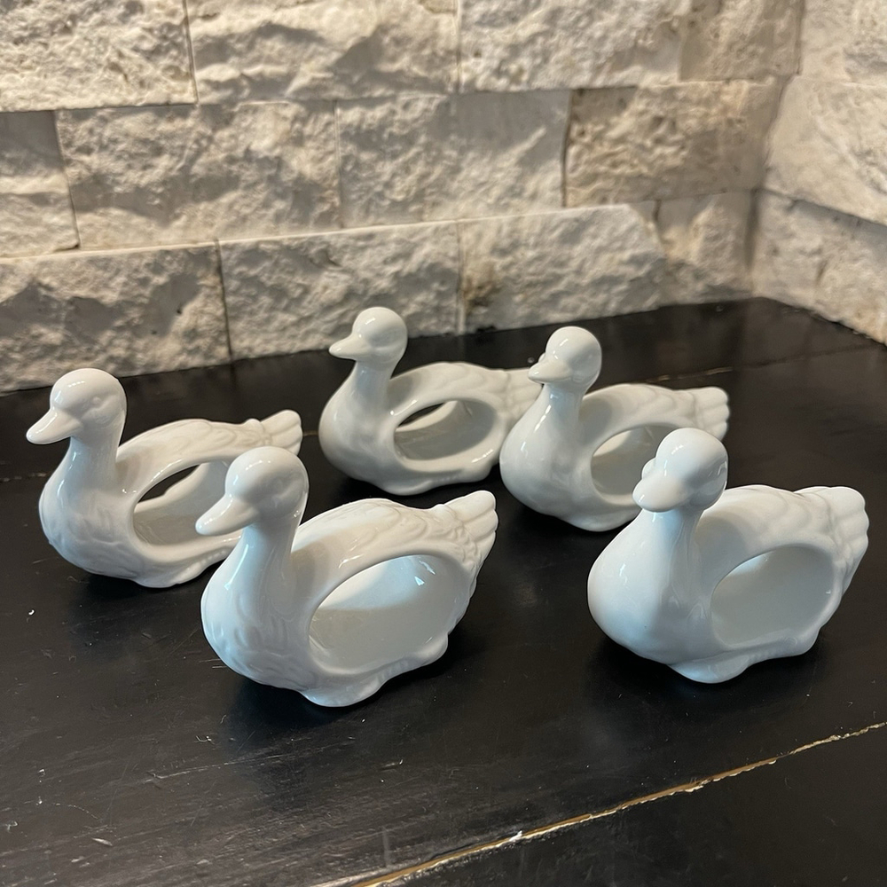 Duck Napkin Rings Vintage White Porcelain (Set of 5) Japan